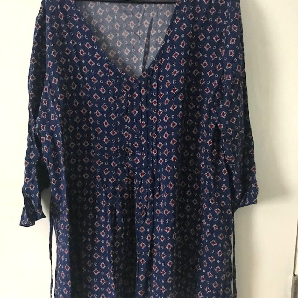 Blue Blouse with Maroon Diamond Shaped Designs